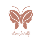 Pink butterfly made of two faces with “Love Yourself!” text below
