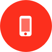 An icon of a cell phone in a red circle.