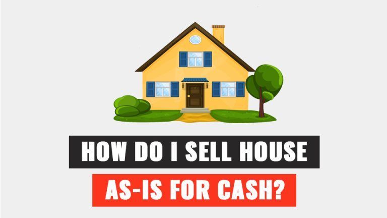 A yellow house with a tree in front of it and the words `` how do i sell house as-is for cash ''.