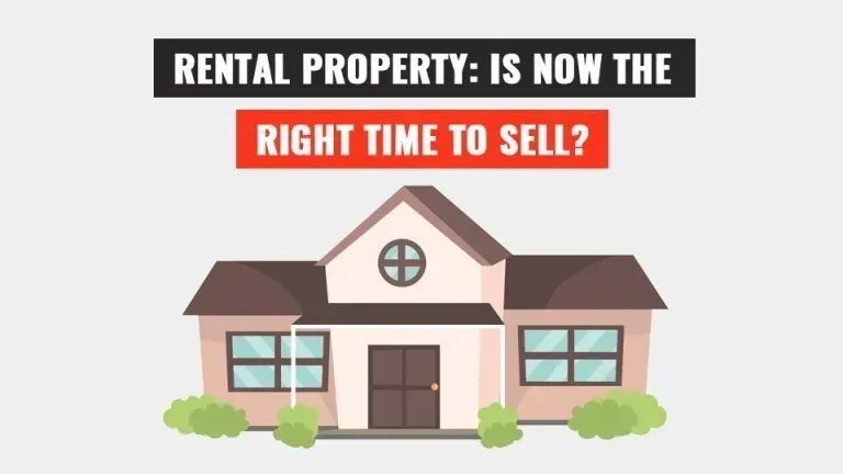 An illustration of a house with the words rental property is now the right time to sell