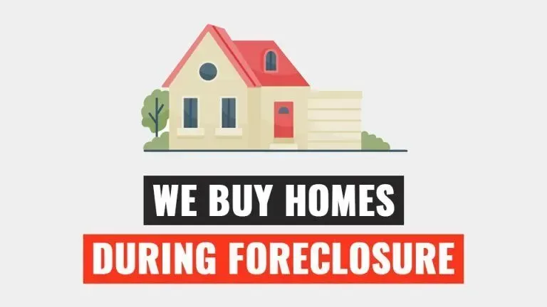 A house with a red roof and the words `` we buy homes during foreclosure '' below it.