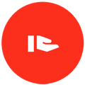A red circle with a white hand icon inside of it.