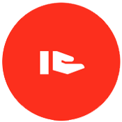 A red circle with a white hand icon inside of it.