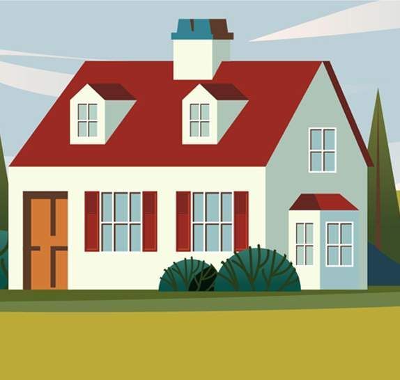 An illustration of a house with a red roof