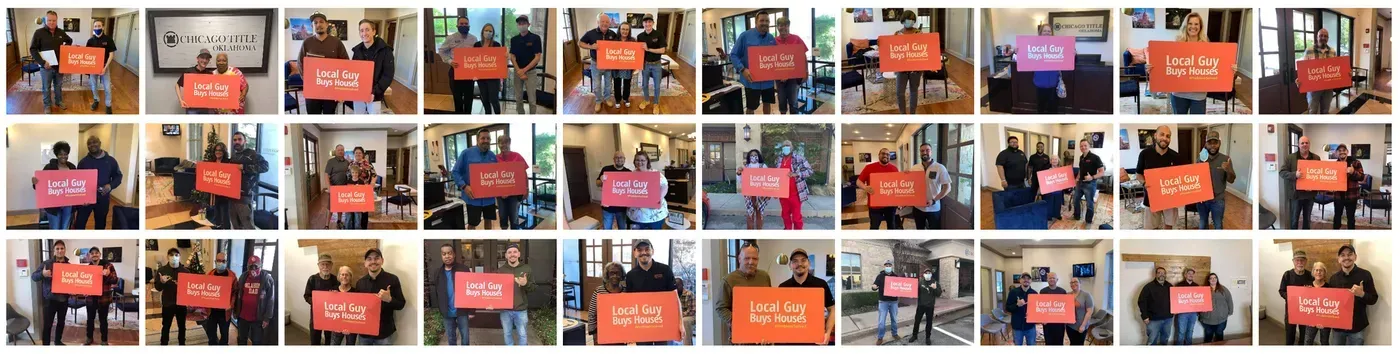 People holding orange signs.