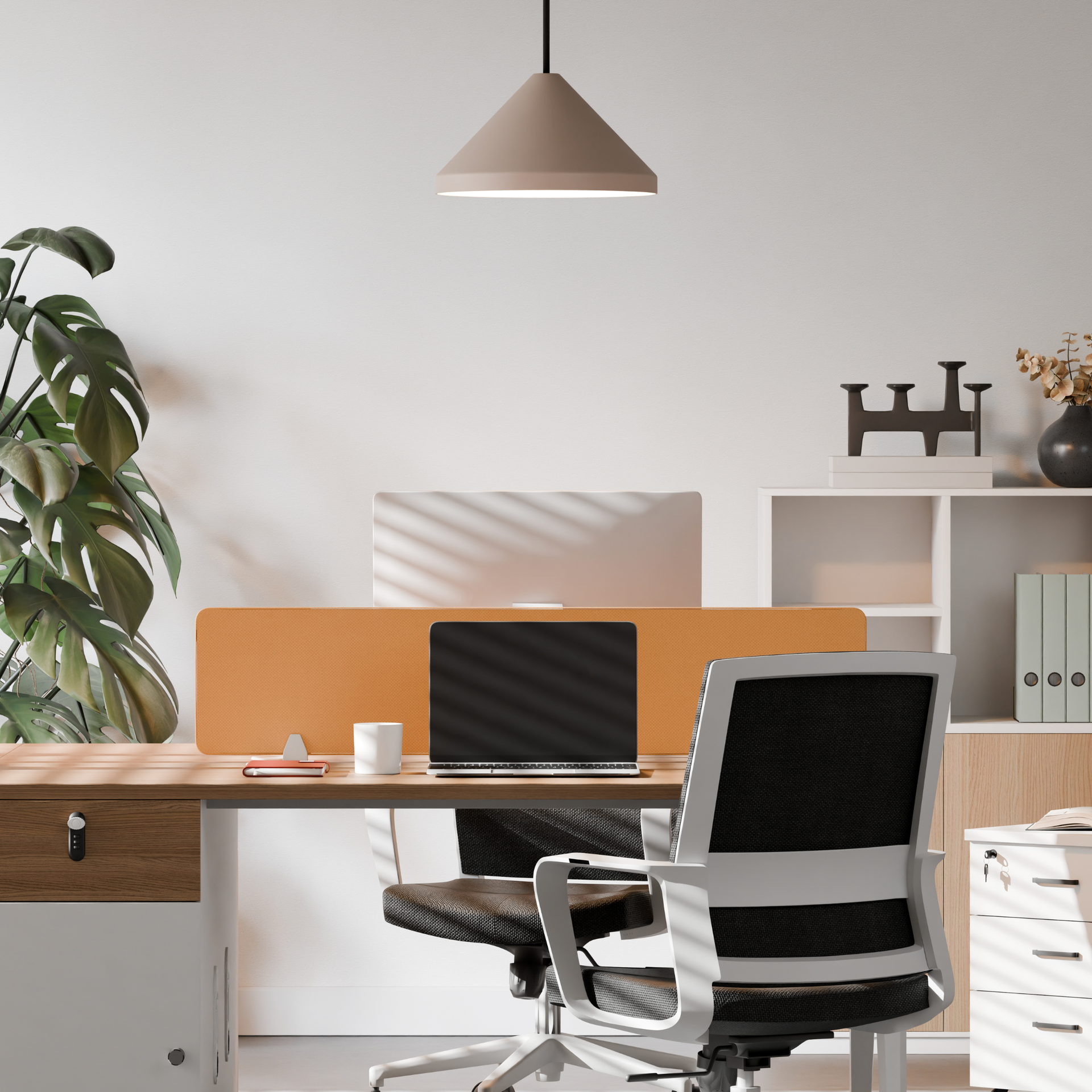 Empty commercial space with large city-view windows
