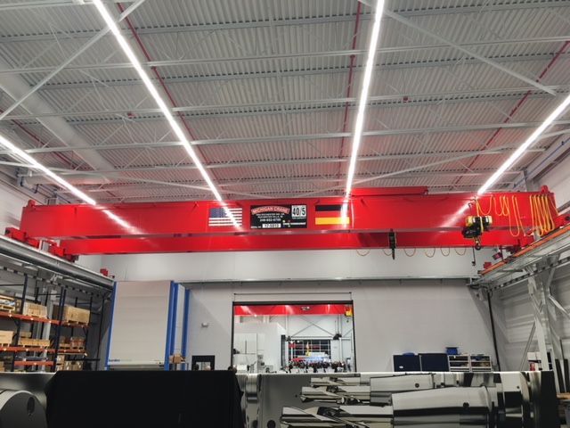Yellow industrial overhead crane 