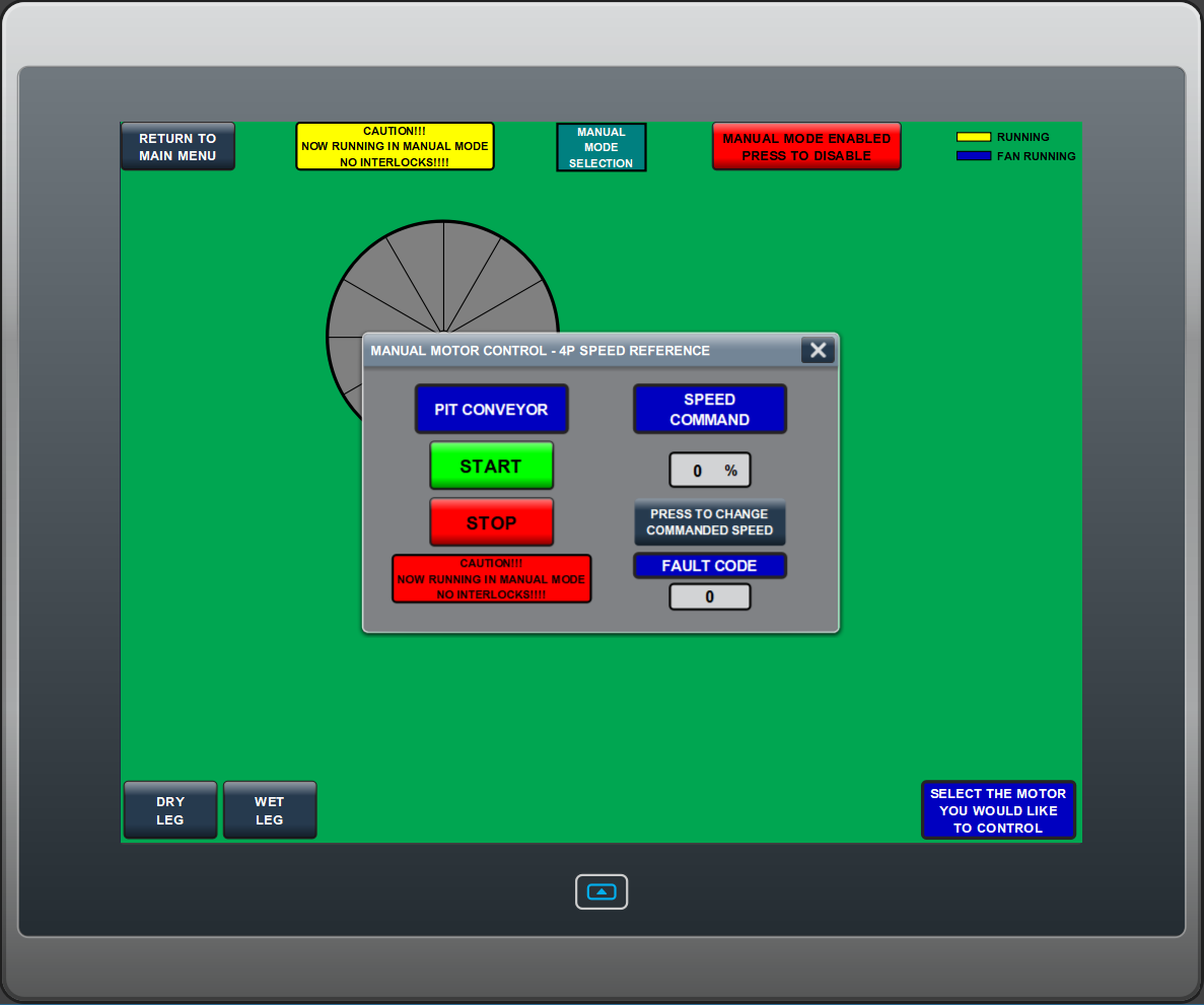 A computer screen shows a start button and a stop button