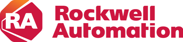 A red and orange logo for rockwell automation