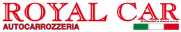 Logo di Royal Car Autocarrozzeria in rosso con i colori della bandiera italiana su sfondo bianco.