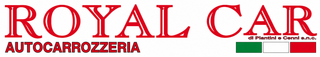 Logo di Royal Car Autocarrozzeria in rosso con i colori della bandiera italiana su sfondo bianco.