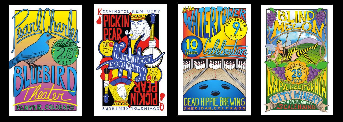 Four colorful comic-book covers displayed side by side, featuring cartoon characters and bold titles.