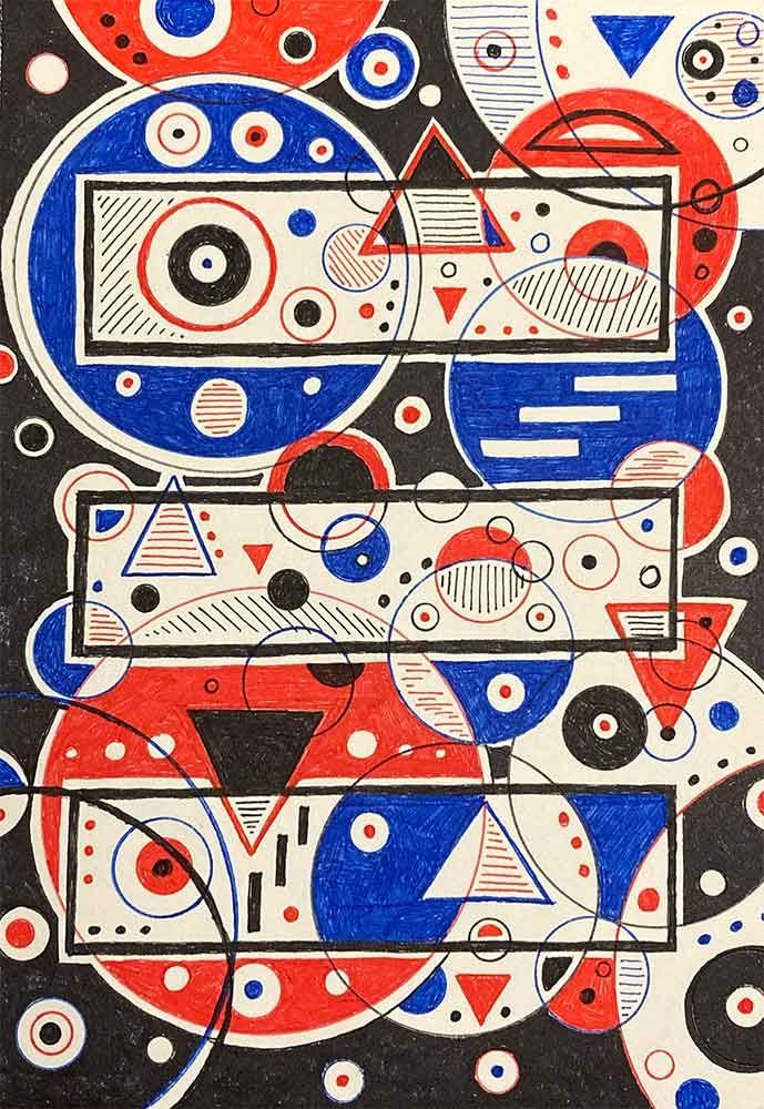 abstract artwork by Ryan Conway, ball-point pen, original artwork