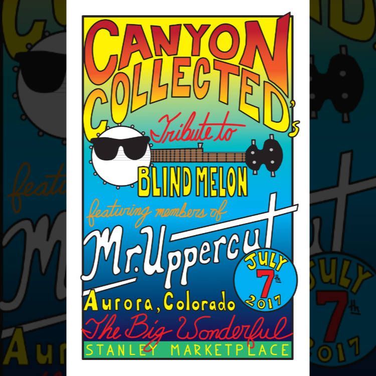 Bright concert poster reading “Canyon Collected,” with bold colorful text and sunglasses graphic.
