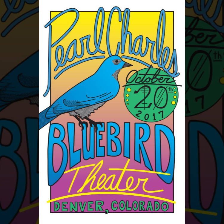 Bluebird Theater poster with a blue bird illustration and text “Paul Cauthen,” “October 20, 2017,” and “Denver, Colorado.”