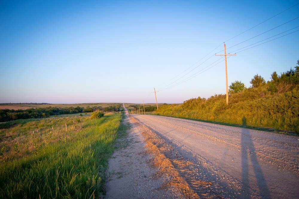 county road, Saline County, Kansas, shadow, dirt road