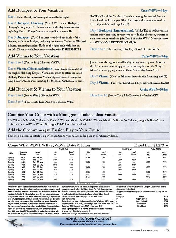 Multi-section informational flyer with tables, small text, and blue-highlighted headings on a light background