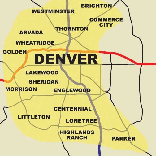 Map of Denver and nearby Colorado cities with a red line crossing the area
