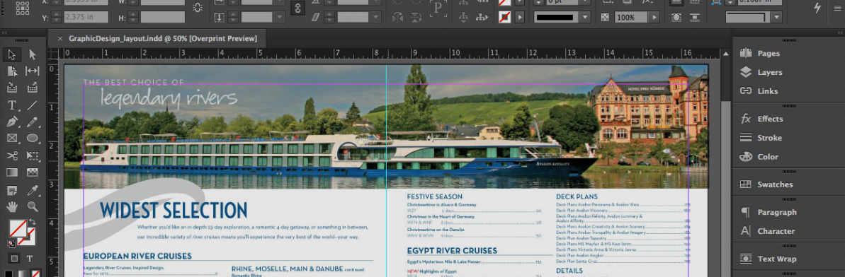 Web design mockup in Photoshop showing a waterfront cityscape banner and layout with text blocks
