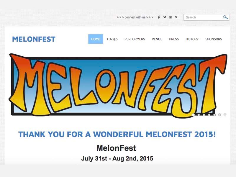 MELONFEST webpage with colorful “MELONFEST” banner and “Thank you for a wonderful Melonfest 2015!” message