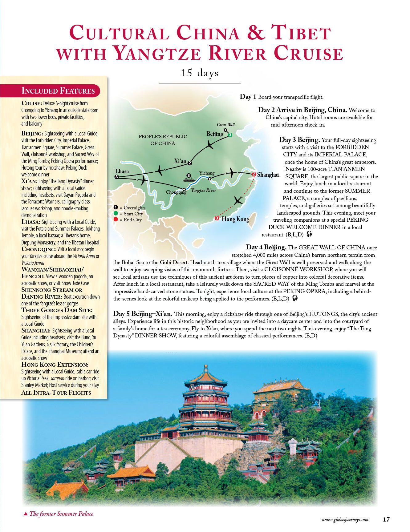 Map-style poster about cultural China and the Yangtze River cruise with a temple illustration.