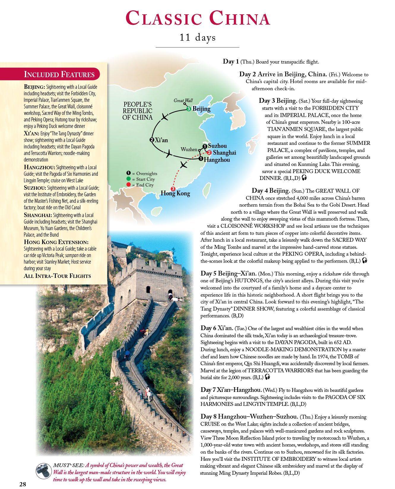 Educational poster titled “Classic China” with map, Great Wall photo, and text columns