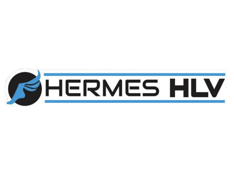 Hermes HLV logo with black text and blue accents on a white background