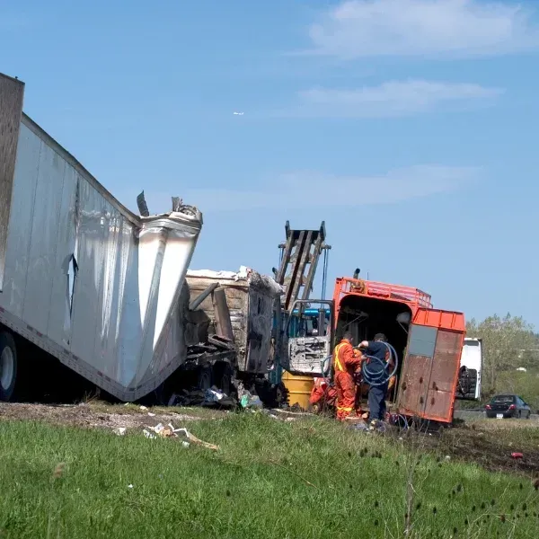 An image showing a jackknifed tractor-trailer on a Georgia highway.