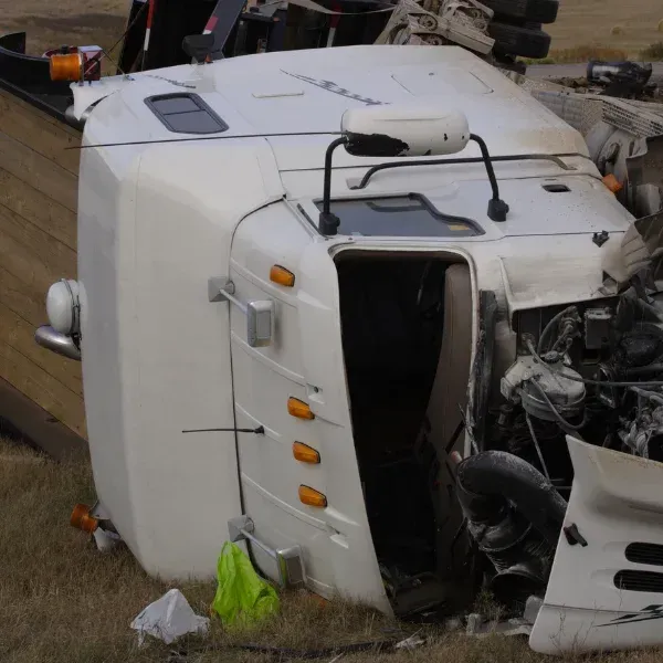 A picture showing a commercial vehicle accident on a Georgia road.