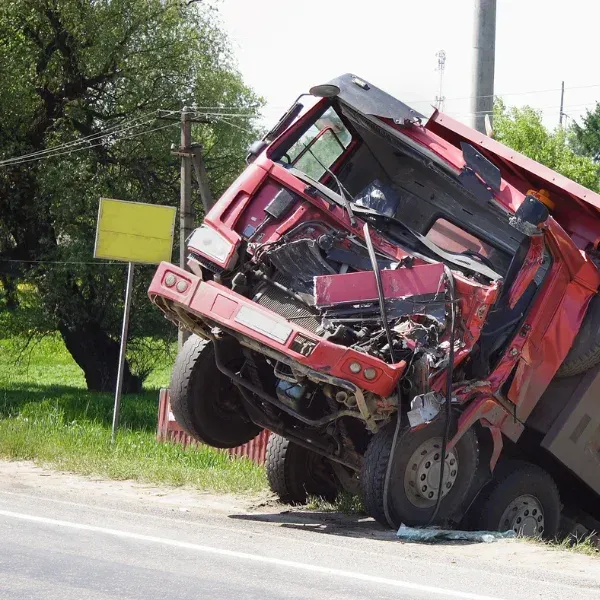 An image showing a tractor-trailer collision.