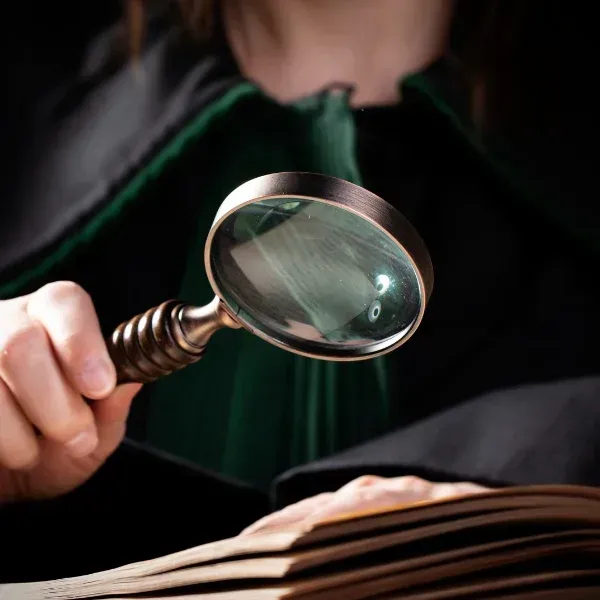 An image representing a magnifying glass examining evidence.