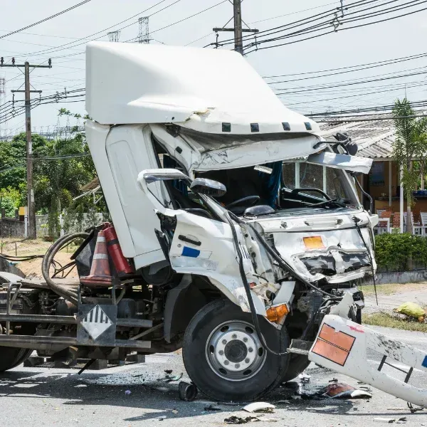 An image showing a truck accident involving a jackknifed 18-wheeler.