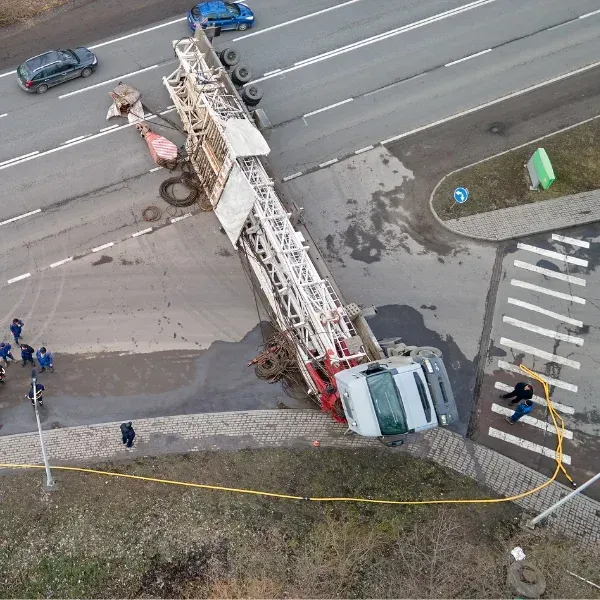 An image showing an overturned 18-wheeler on a Georgia road.