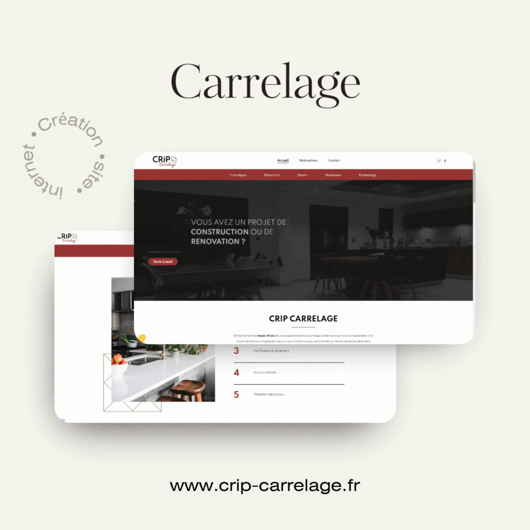 Une capture d'écran d'un site Web pour une entreprise appelée carrelage.