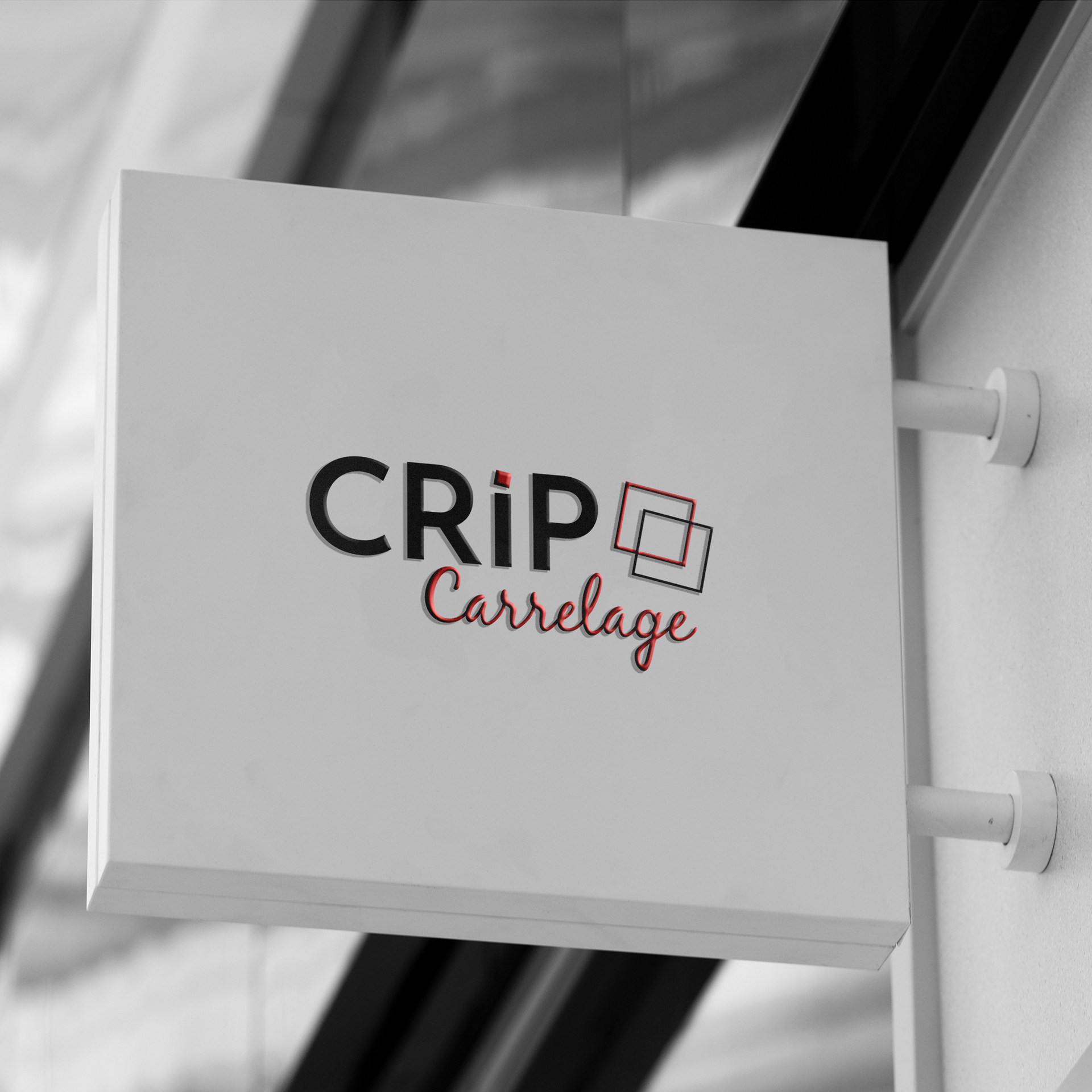 Un panneau blanc sur lequel est écrit « Crip carrelage »