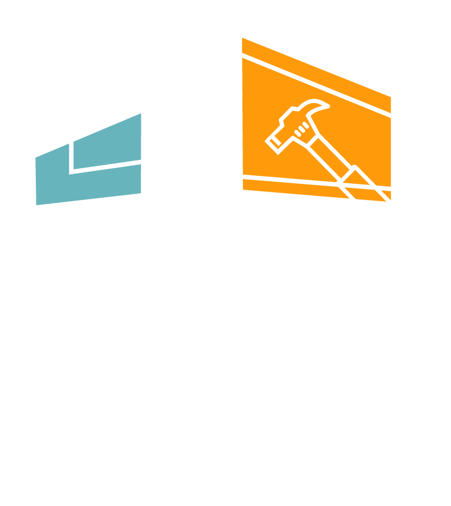 Une icône bleue et orange avec un marteau sur fond blanc.