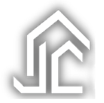 White abstract logo featuring a stylized house shape above two vertical lines and a lower house outline.
