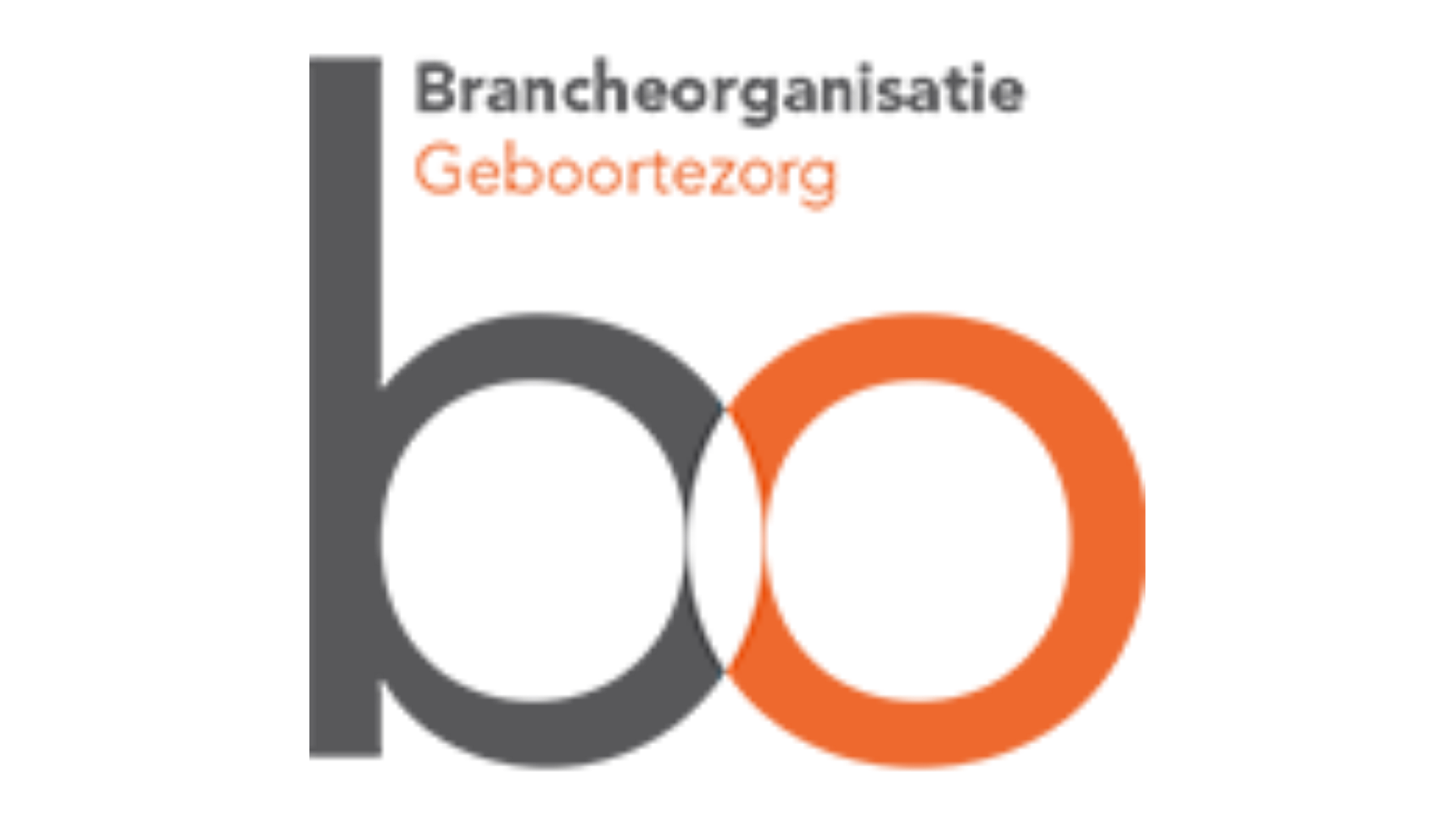 Logo of Brancheorganisatie Geboortezorg: grey "b" overlapping an orange "o", with text "Brancheorganisatie Geboortezorg."