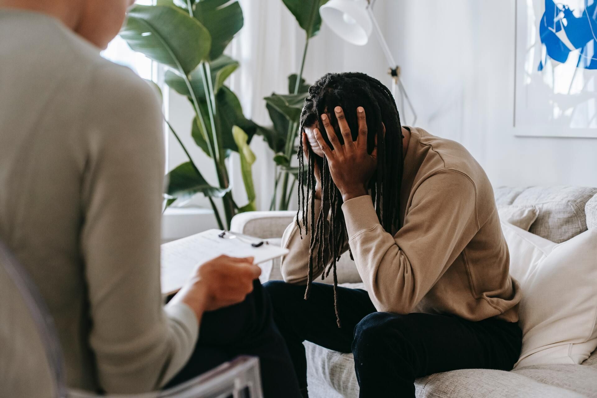 Man covering his face — Pennington, NJ — Mary J Goepfert - MSW MPA LCSW LCADC