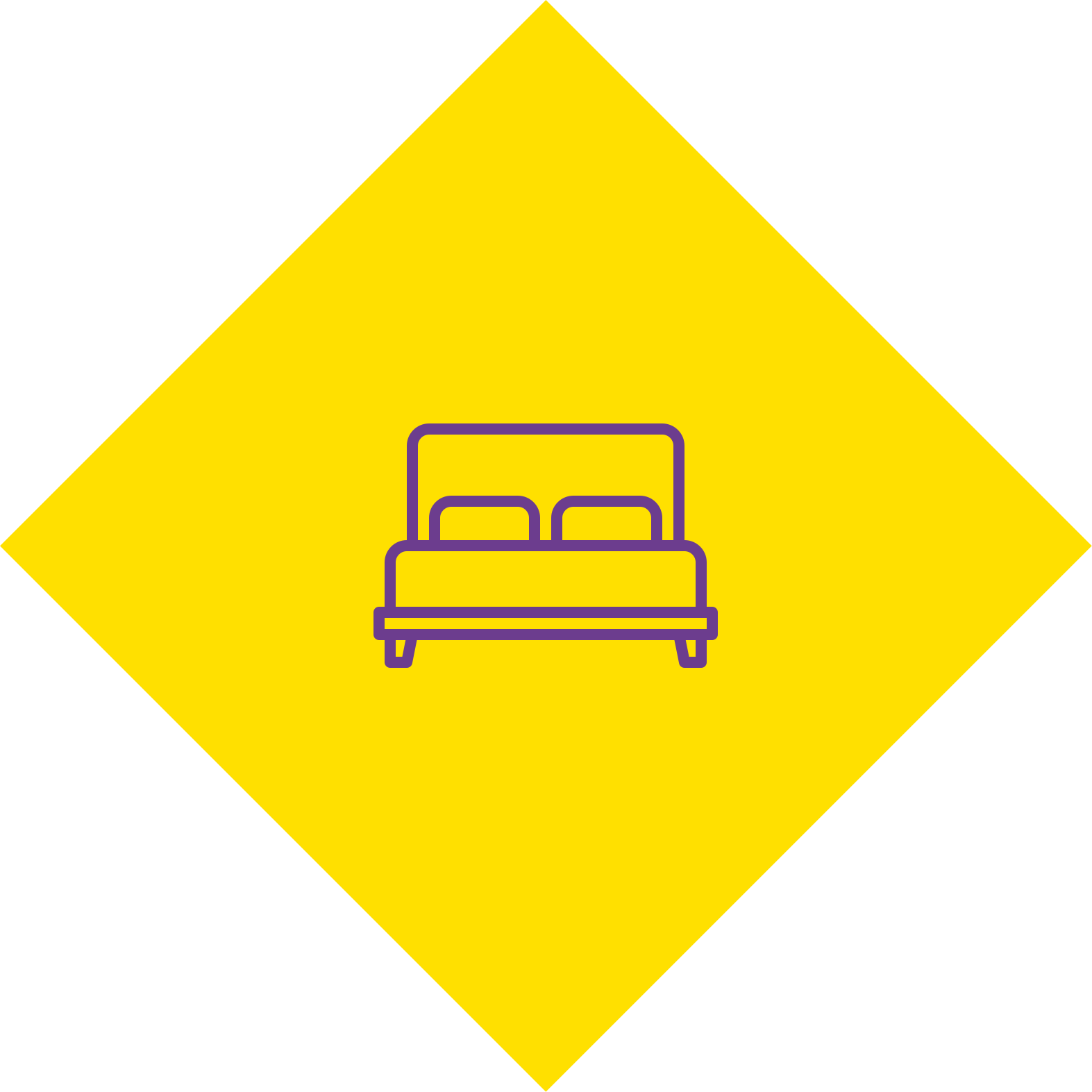 Yellow diamond warning sign with a purple bed icon in the center.