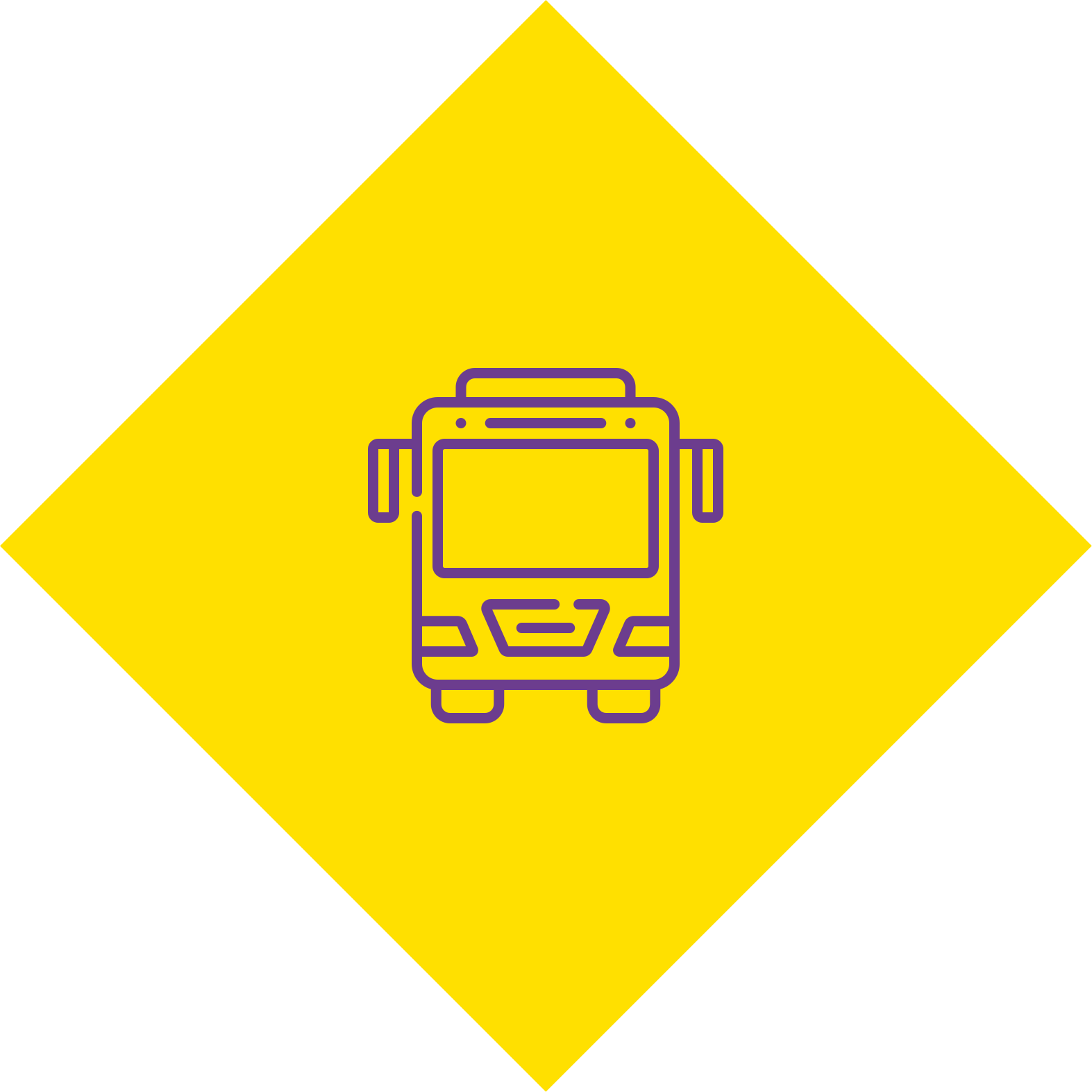 Yellow diamond sign with a bus icon in the center