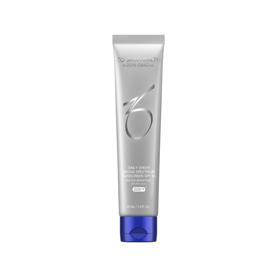 Tube of Zo Skin Health sun protection, silver, blue cap.