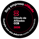 Badge “Soy empresa afiliada”, “Círculo de Afiliados CCB 2026”, and “Cumplo con mis deberes como comerciante.”