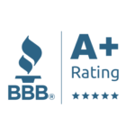 BBB A+ rating logo with blue torch icon and five stars on white background BBB A+ rating logo with blue torch icon and five stars on white background