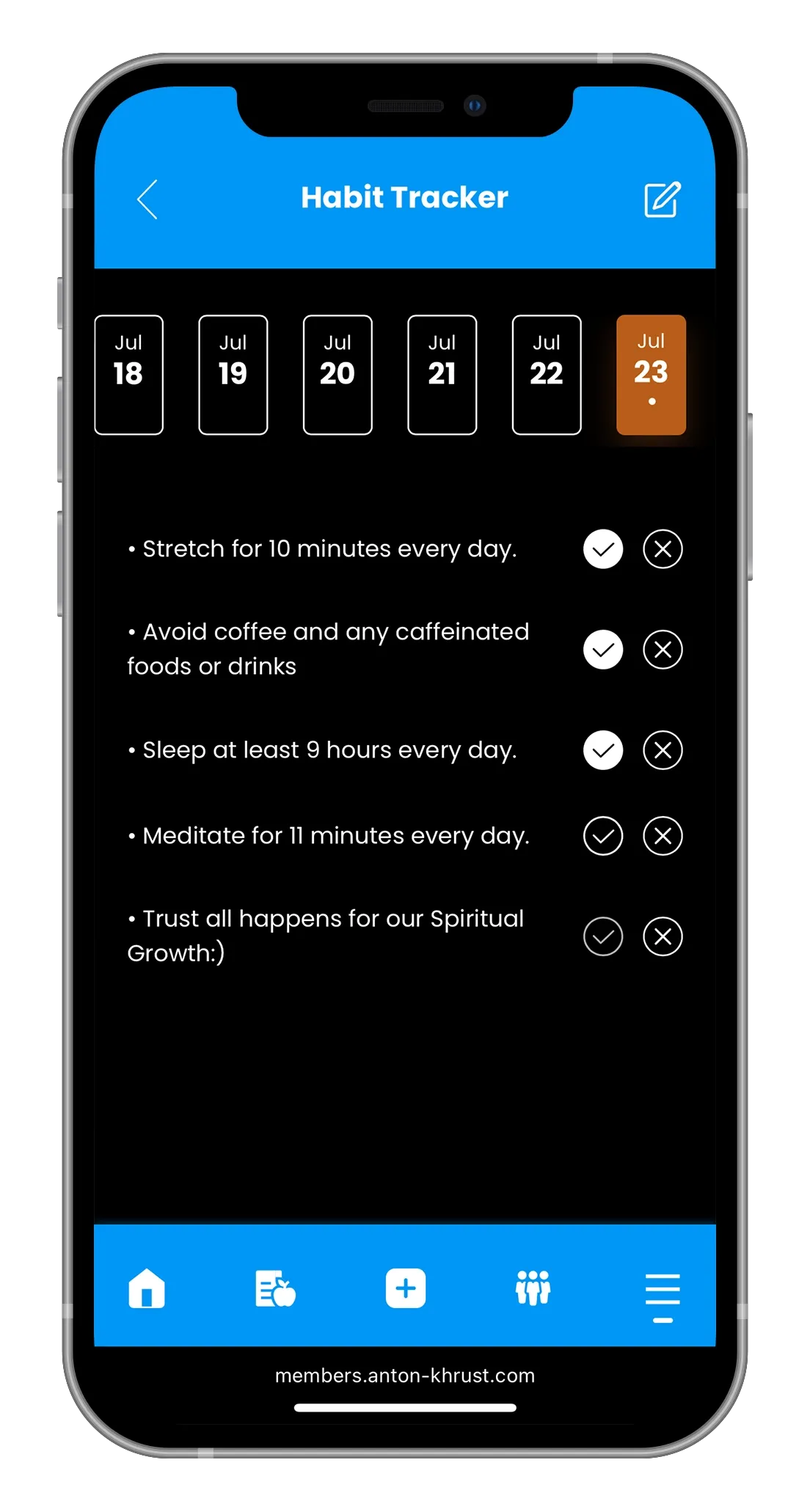 A black smartphone frame with a white screen containing the centered text, 