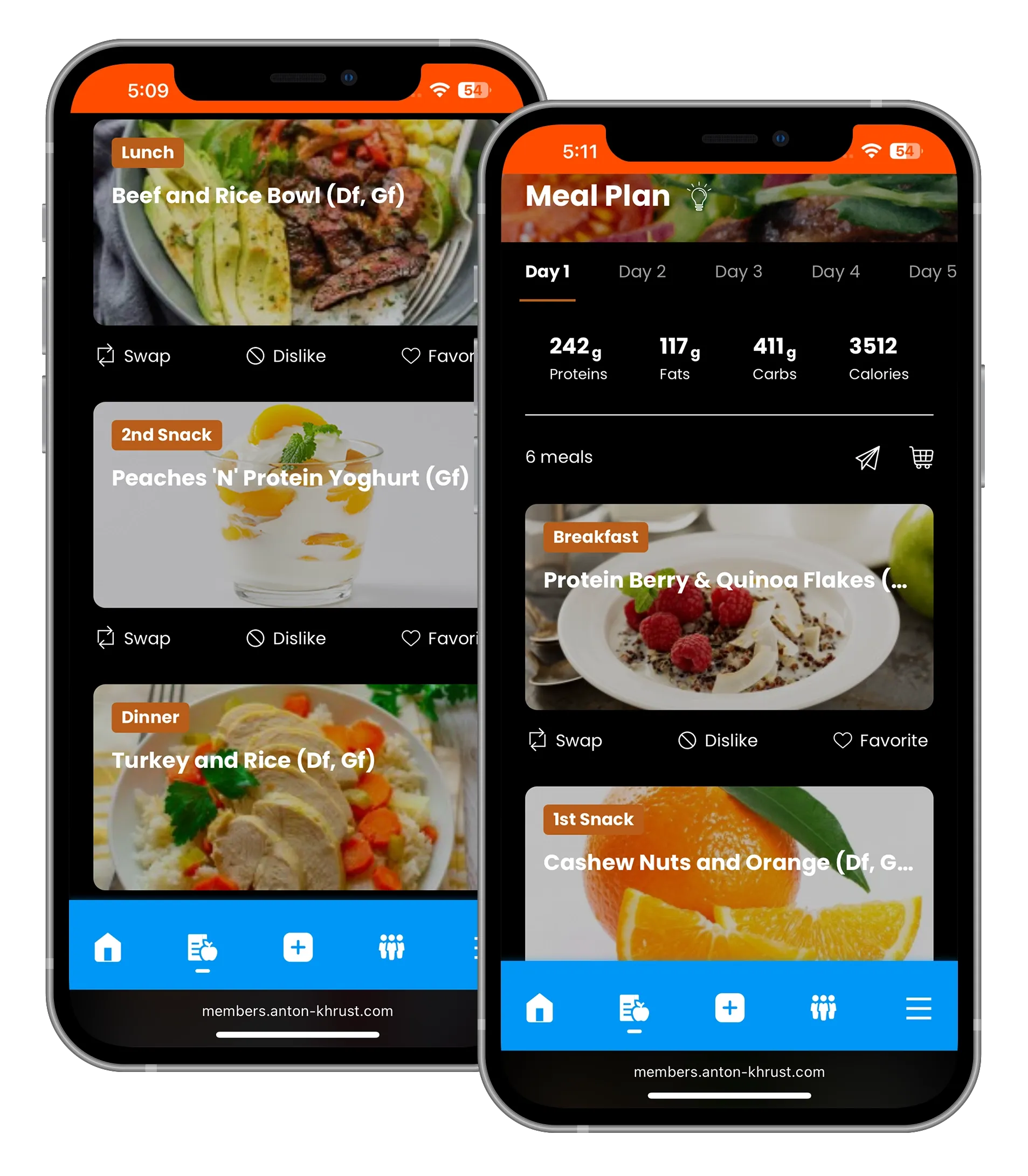 Two empty smartphone frames positioned side-by-side, each featuring the text 