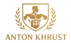 Gold logo featuring a muscular figure inside a crest, flanked by laurel wreaths, above the text 