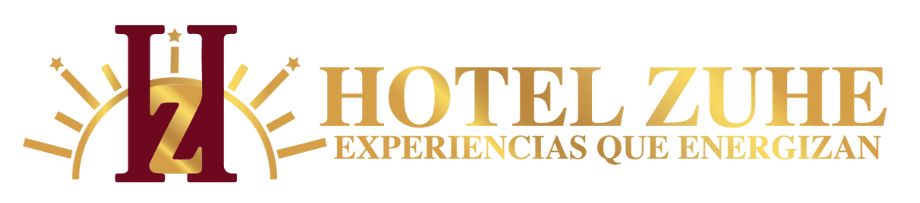 Hotel Zuhe logo in gold with maroon accents; a stylized 