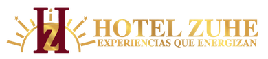 Hotel Zuhe logo in gold with maroon accents; a stylized 