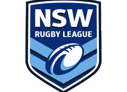 The logo for the nsw rugby league has a rugby ball on it